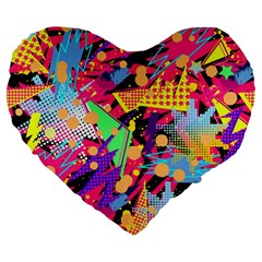 Psychedelic Geometry Large 19  Premium Flano Heart Shape Cushions by Filthyphil