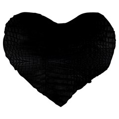 Black Crocodile Skin Large 19  Premium Flano Heart Shape Cushions by LoolyElzayat