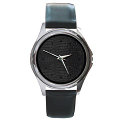 Black Crocodile Skin Round Metal Watch by LoolyElzayat