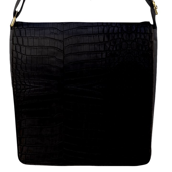 Black Crocodile Skin Flap Closure Messenger Bag (S)