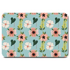 Flower White Blue Pattern Floral Large Doormat  by Mariart