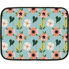 Flower White Blue Pattern Floral Fleece Blanket (mini) by Mariart