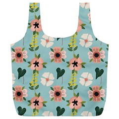 Flower White Blue Pattern Floral Full Print Recycle Bag (xl) by Mariart