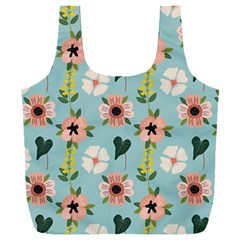 Flower White Blue Pattern Floral Full Print Recycle Bag (xxl)