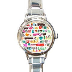 Scandinavian Folk Art Wave Craze Round Italian Charm Watch by andStretch