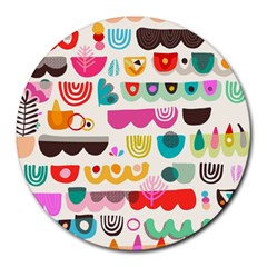 Scandinavian Folk Art Wave Craze Round Mousepads by andStretch