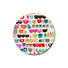 Scandinavian Folk Art Wave Craze Rubber Round Coaster (4 Pack)  by andStretch