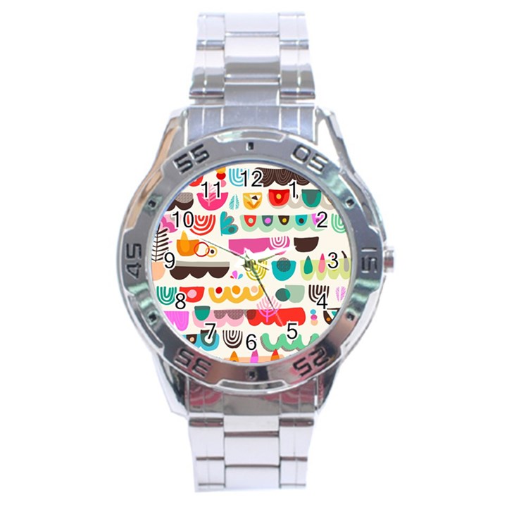 Scandinavian Folk Art Wave Craze Stainless Steel Analogue Watch