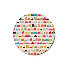 Scandinavian Folk Art Rainbow Road Rubber Round Coaster (4 Pack)  by andStretch