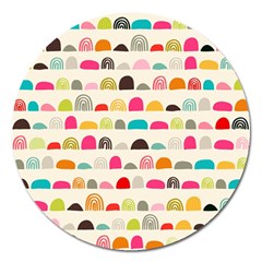 Scandinavian Folk Art Rainbow Road Magnet 5  (round) by andStretch