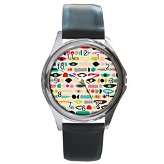 Scandinavian Folk Art Eye Spy Round Metal Watch by andStretch