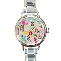 Scandinavian Foliage Fun Round Italian Charm Watch by andStretch