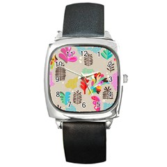 Scandinavian Foliage Fun Square Metal Watch by andStretch