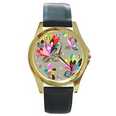 Scandinavian Flower Shower Round Gold Metal Watch by andStretch