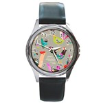 Scandinavian Birds Feather Weather Round Metal Watch Front