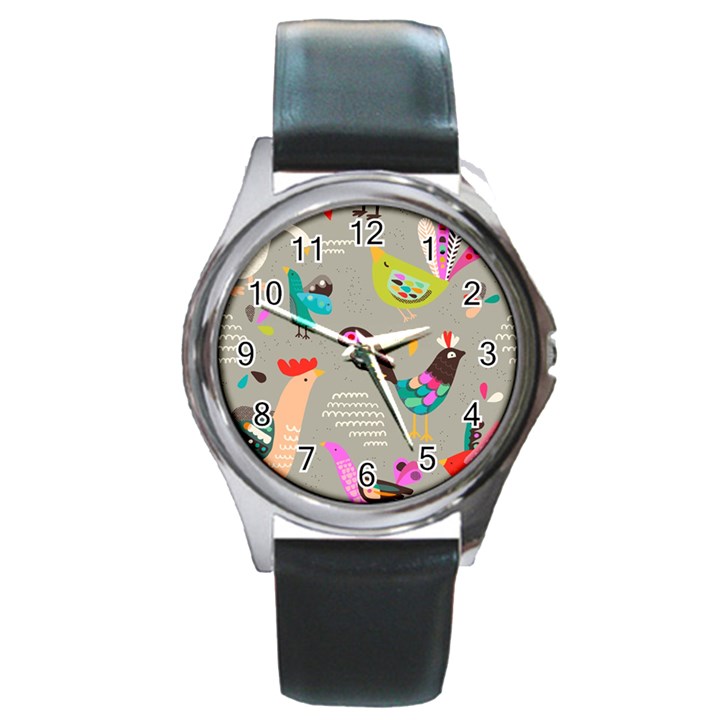 Scandinavian Birds Feather Weather Round Metal Watch