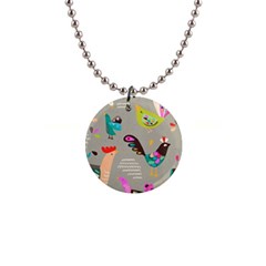 Scandinavian Birds Feather Weather 1  Button Necklace by andStretch