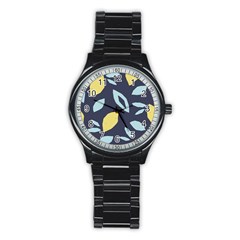 Laser Lemon Navy Stainless Steel Round Watch by andStretch