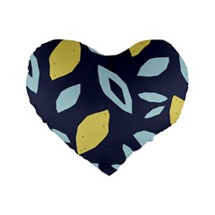 Laser Lemon Navy Standard 16  Premium Flano Heart Shape Cushions by andStretch