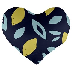 Laser Lemon Navy Large 19  Premium Flano Heart Shape Cushions by andStretch