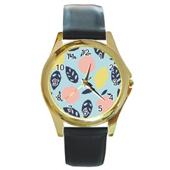 Orchard Fruits Round Gold Metal Watch by andStretch