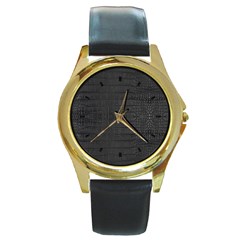 Black Alligator Skin Round Gold Metal Watch by LoolyElzayat