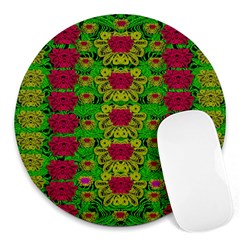 Rainbow Forest The Home Of The Metal Peacocks Round Mousepads by pepitasart