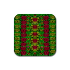 Rainbow Forest The Home Of The Metal Peacocks Rubber Coaster (square)  by pepitasart