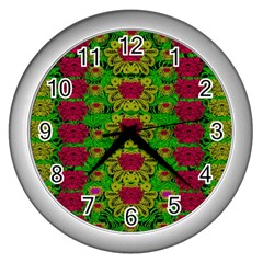 Rainbow Forest The Home Of The Metal Peacocks Wall Clock (silver) by pepitasart