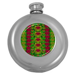 Rainbow Forest The Home Of The Metal Peacocks Round Hip Flask (5 Oz) by pepitasart