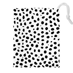 Black And White Seamless Cheetah Spots Drawstring Pouch (4xl) by LoolyElzayat