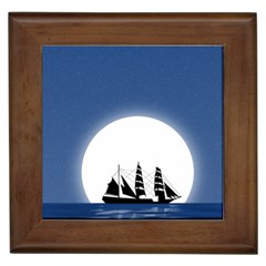 Boat Silhouette Moon Sailing Framed Tile by HermanTelo