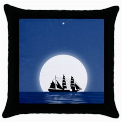 Boat Silhouette Moon Sailing Throw Pillow Case (black) by HermanTelo