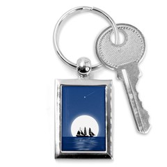 Boat Silhouette Moon Sailing Key Chain (rectangle) by HermanTelo