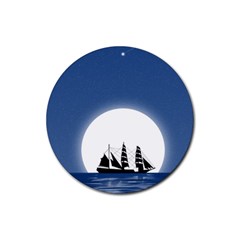 Boat Silhouette Moon Sailing Rubber Round Coaster (4 Pack)  by HermanTelo