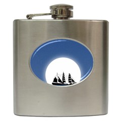 Boat Silhouette Moon Sailing Hip Flask (6 Oz) by HermanTelo