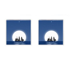 Boat Silhouette Moon Sailing Cufflinks (square) by HermanTelo