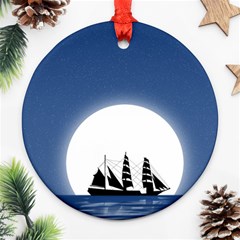 Boat Silhouette Moon Sailing Round Ornament (two Sides) by HermanTelo