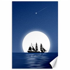 Boat Silhouette Moon Sailing Canvas 12  X 18  by HermanTelo