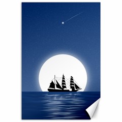 Boat Silhouette Moon Sailing Canvas 24  X 36 