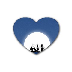 Boat Silhouette Moon Sailing Rubber Coaster (heart) 