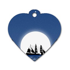 Boat Silhouette Moon Sailing Dog Tag Heart (two Sides)