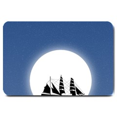 Boat Silhouette Moon Sailing Large Doormat  by HermanTelo