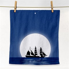 Boat Silhouette Moon Sailing Face Towel by HermanTelo