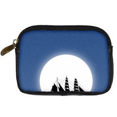 Boat Silhouette Moon Sailing Digital Camera Leather Case