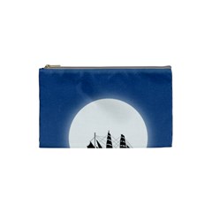 Boat Silhouette Moon Sailing Cosmetic Bag (small) by HermanTelo