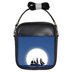 Boat Silhouette Moon Sailing Girls Sling Bag