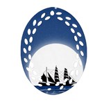 Boat Silhouette Moon Sailing Oval Filigree Ornament (Two Sides) Front