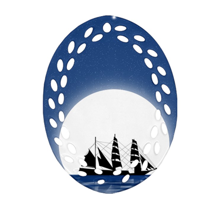 Boat Silhouette Moon Sailing Oval Filigree Ornament (Two Sides)