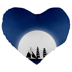 Boat Silhouette Moon Sailing Large 19  Premium Heart Shape Cushions